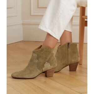 Isabel Marant Womens Sz 39 Suede Dicker Ankle Boots Leather Sole Side Zipper